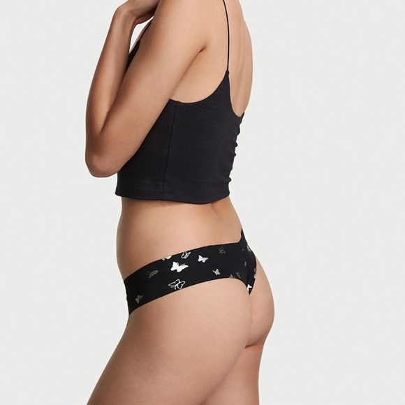 Victoria’s Secret No Show Shimmer Thong Panty Black Butterfly Medium NEW - Picture 5 of 6